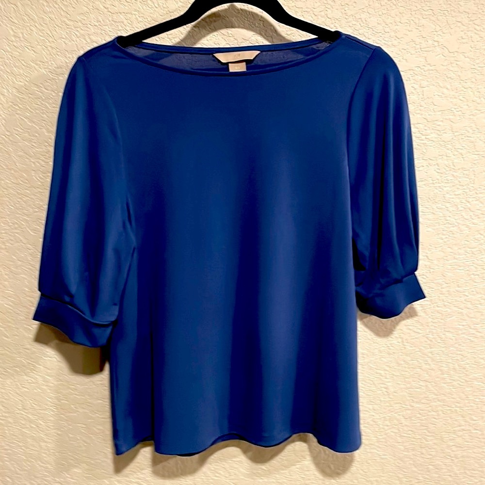 H & M cobalt blue shirt sleeve blouse womens shirt small Southwest Airlines🛫